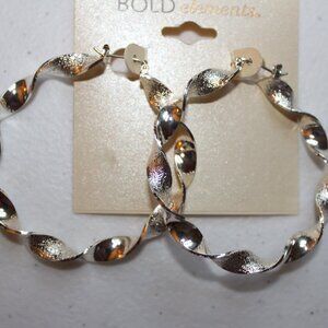 Vintage Bold Elements Silver Hoop Earrings Polished Textured Twisted NWT's